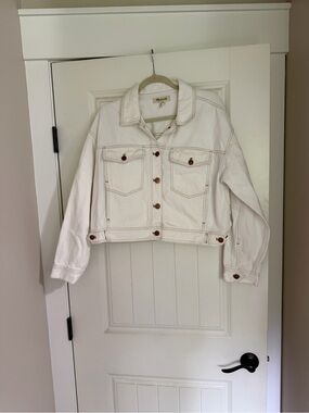 Madewell White Trucker Cropped Denim Jacket